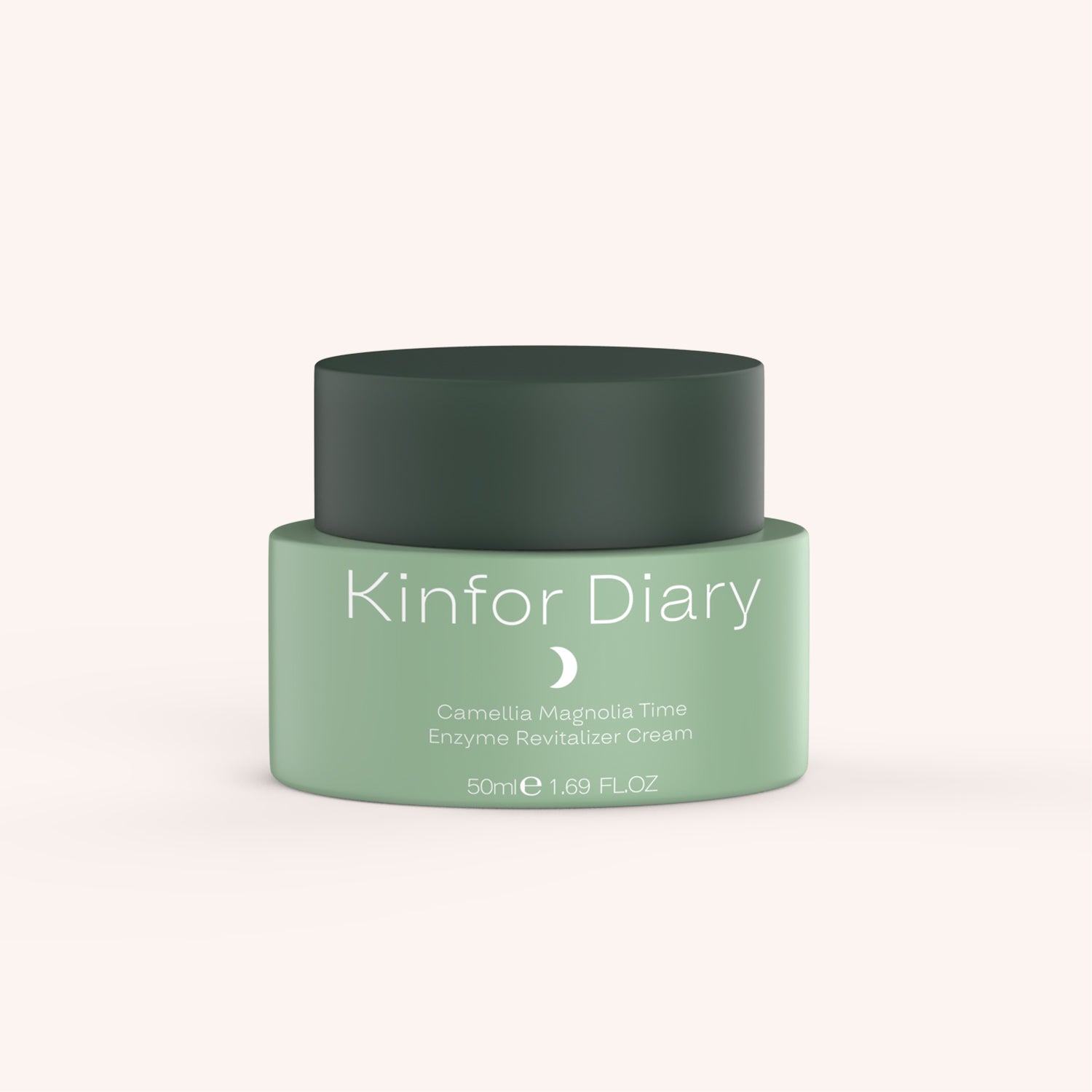Green skincare product jar with 'Kinfor Diary' branding on a white background